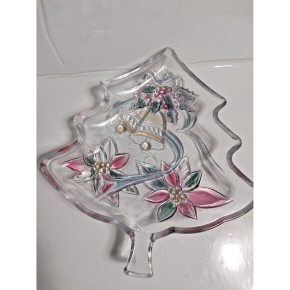 Vintage Mikasa Candy Dish Tree Shaped Poinsettia And Bells 7 1/2" x 6 3/4" - Picture 6 of 9
